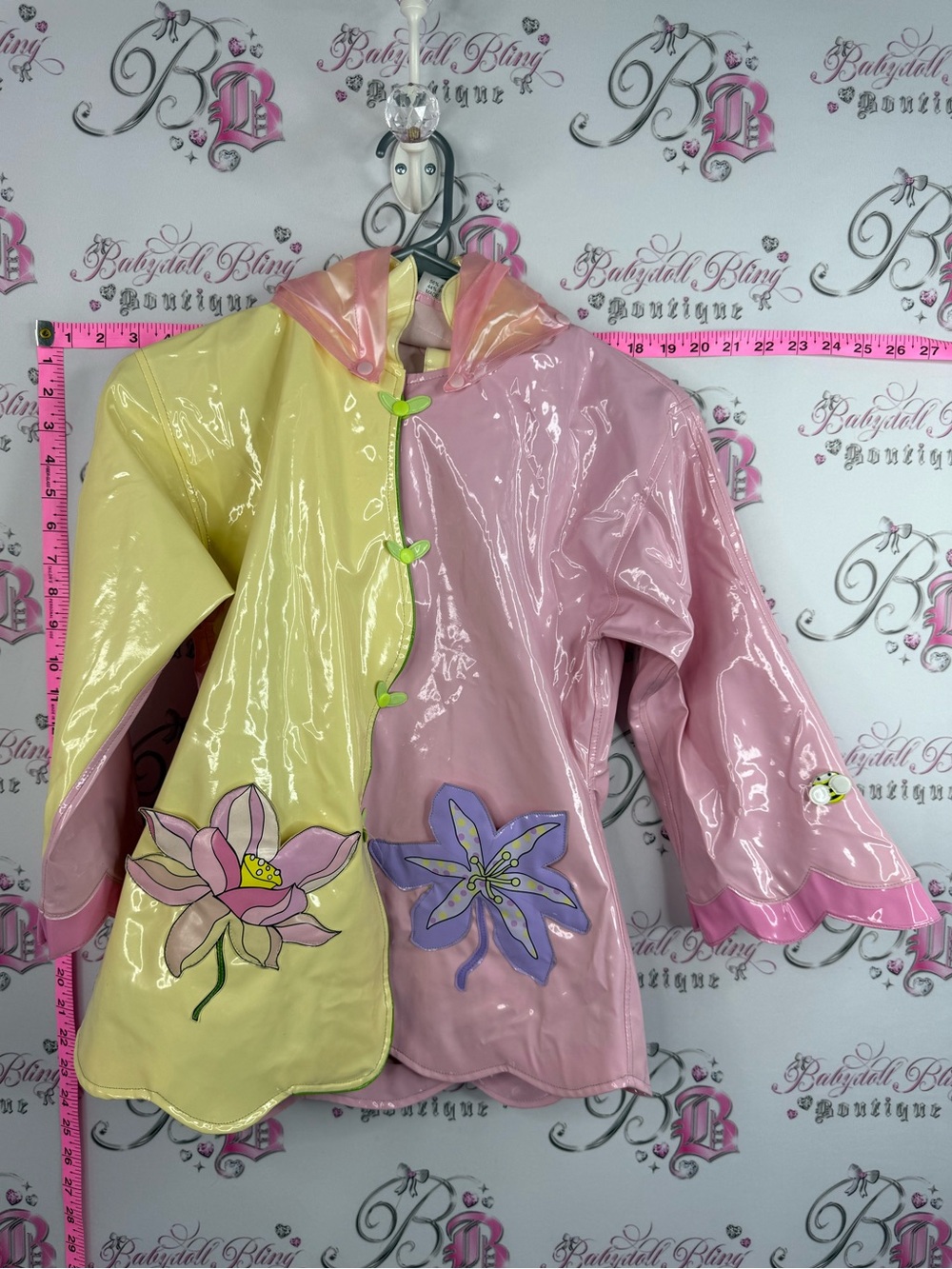 Kidorable 2004 rain jacket Two-Tone Yellow & Pink Floral Gloss Raincoat